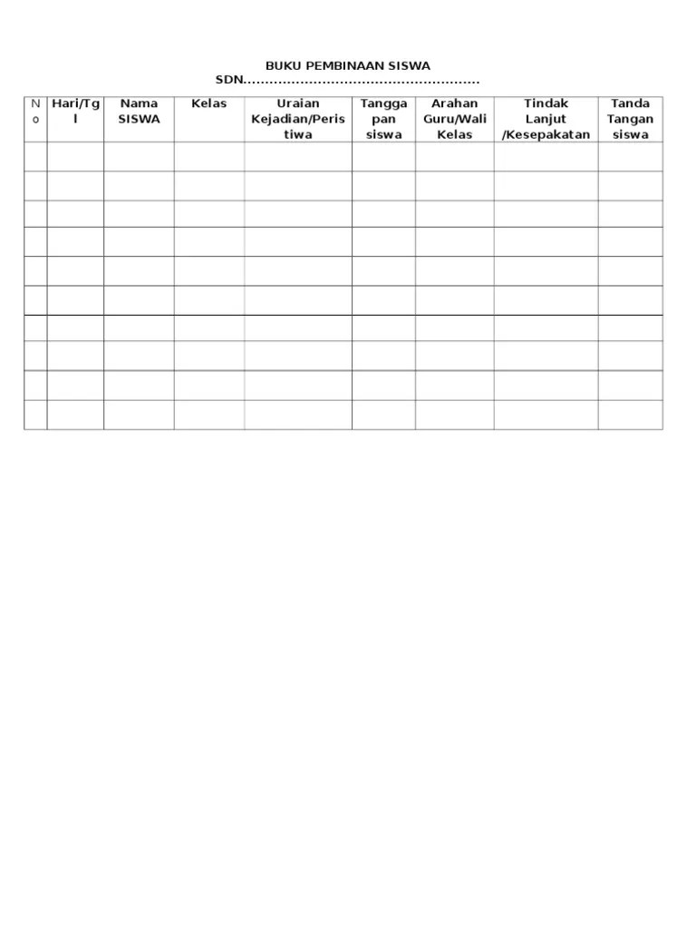 Contoh format data prestasi siswa . Format Buku Pembinaan Siswa