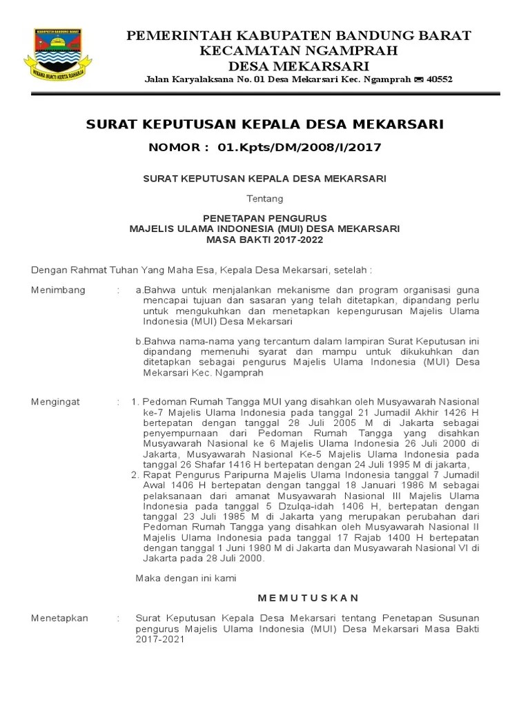 Menugaskan guru yang namanya tertulis pada lampiran keputusan ini untuk mengelola dana bantuan sosial (bansos) tahun 2014. Sk Mui Mekarsari Pdf