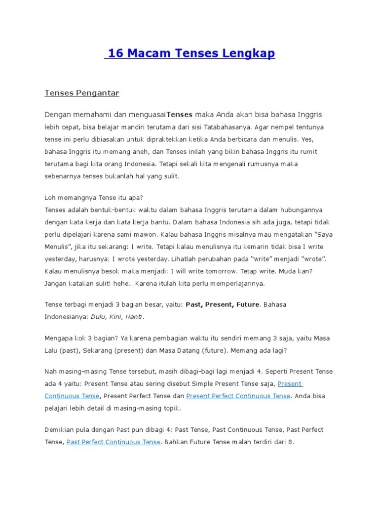 16 Macam Tenses Lengkap | PDF