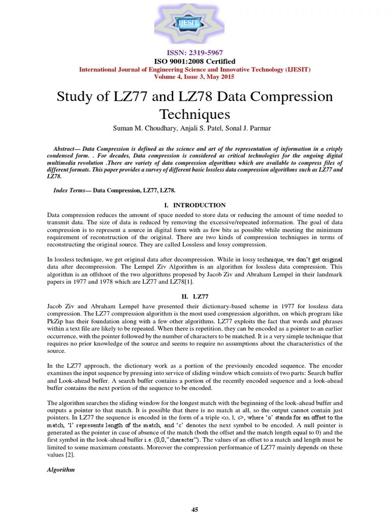 Study Of LZ77 And LZ78 Data Compression | PDF | Data Compression | Data