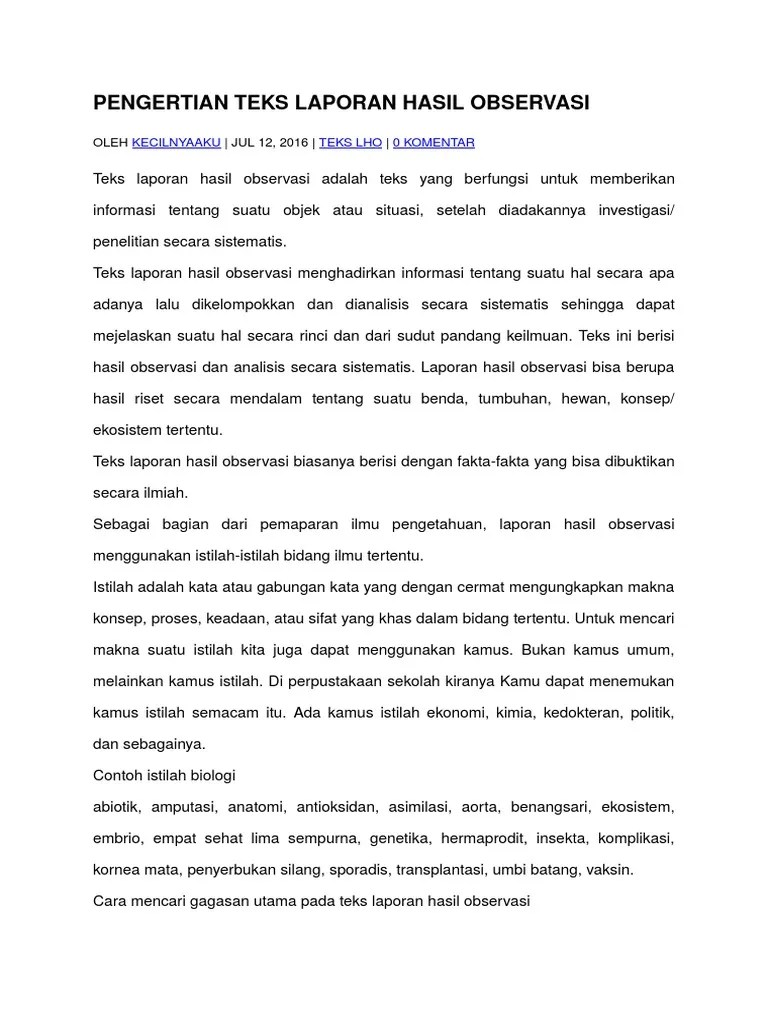 Pengertian Teks Laporan Hasil Observasi | PDF
