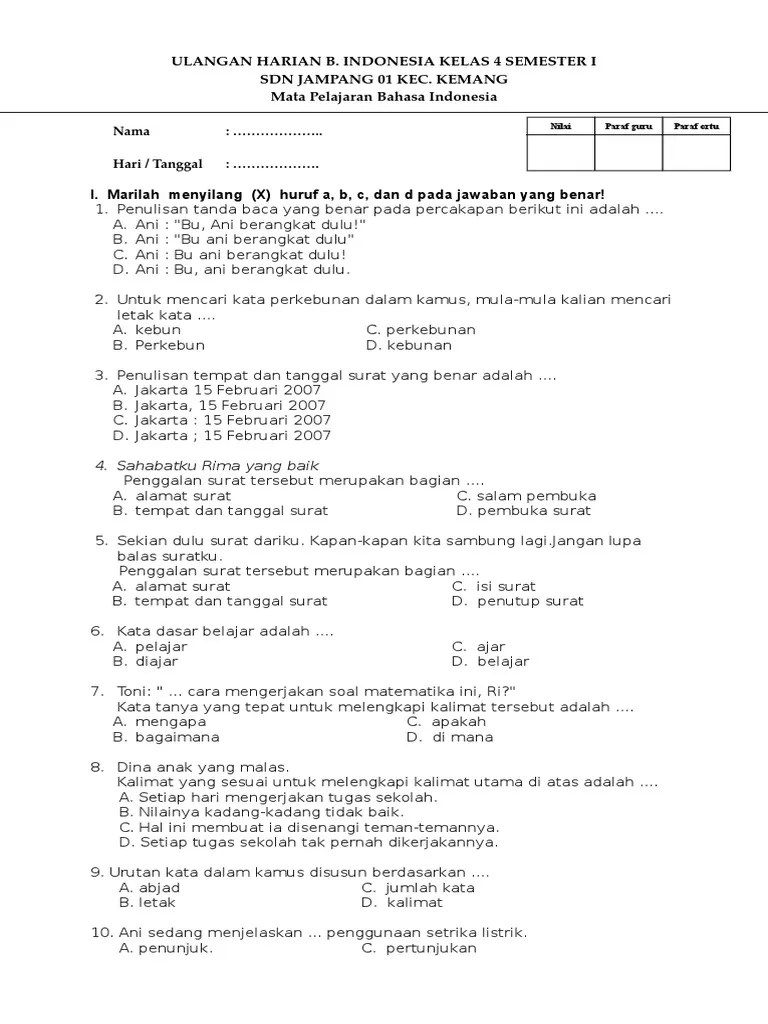 SOAL UH B Indo Ke 2 Semester 1