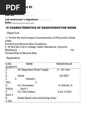 Lab Experiment 01 Diode P N Junction