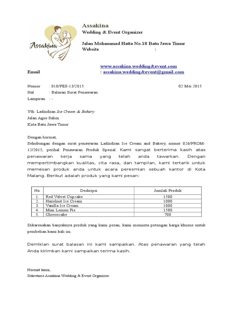 Simak contoh surat penawaran dan panduan membuatnya dalam artikel ini. Contoh Surat Balasan Penawaran Barang Dalam Bahasa Inggris Beserta Artinya Contoh Surat Penawaran Dalam Bahasa Inggris