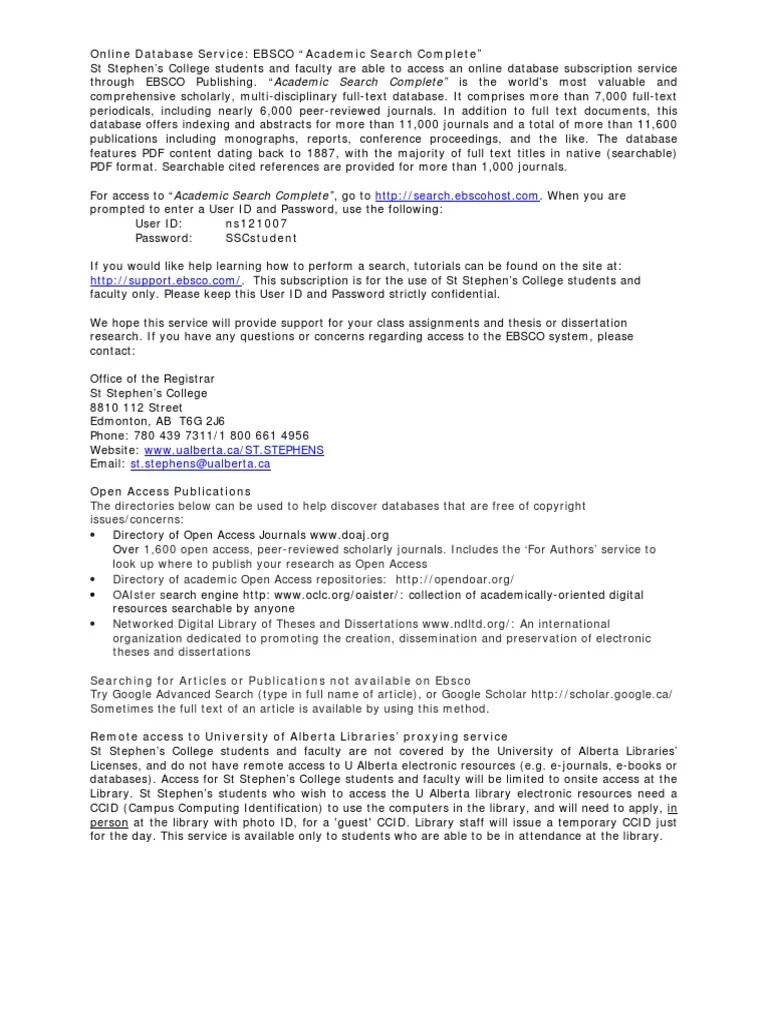 EBSCO Database Access 2013 | PDF | Open Access | Libraries