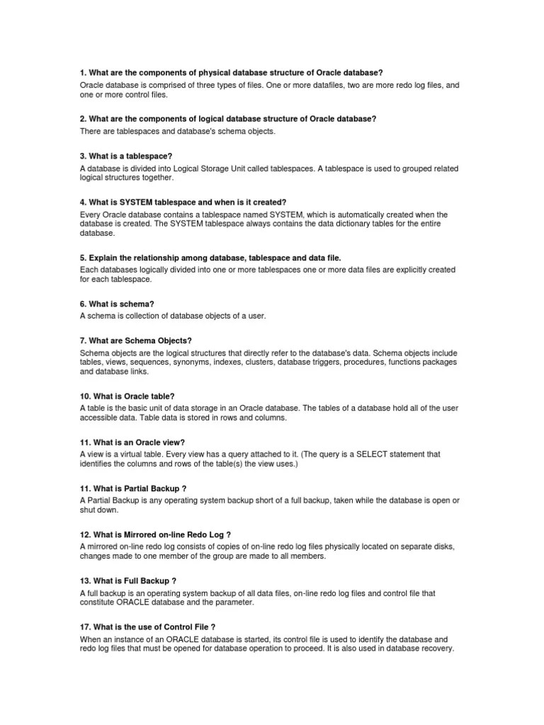 ORACLE Interview Questions And Answers | PDF | Database Index | Oracle ...