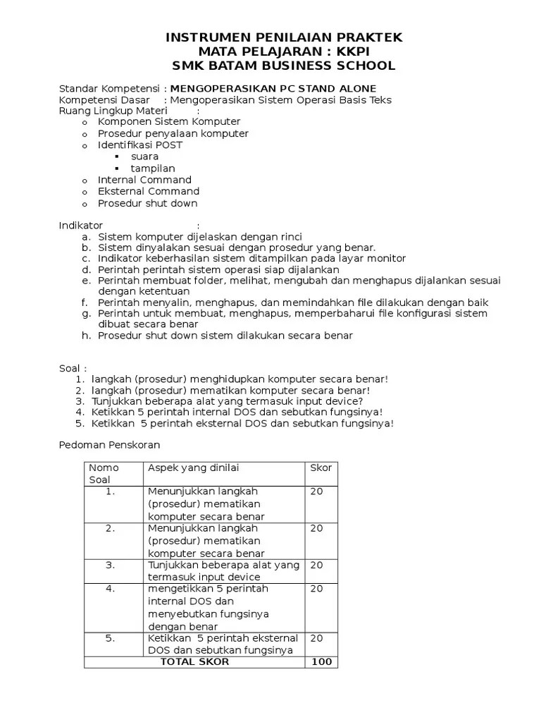 Host atau identifikasi antarmuka jaringan dan. Instrumen Penilaian Praktek Pdf