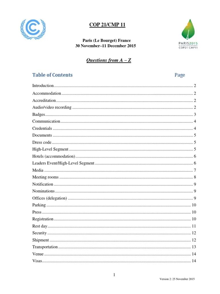Questions From A - Z: COP 21/CMP 11 | PDF | United Nations Framework Convention On Climate ...