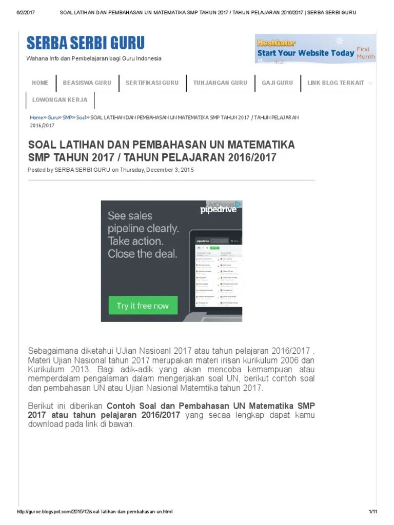 Un 2019 40 soal download soal un ipa smp 2016 dan pembahasan pdf . Soal Latihan Dan Pembahasan Un Matematika Smp Tahun 2017 Tahun Pelajaran 2016 2017 Serba Serbi Guru Pdf