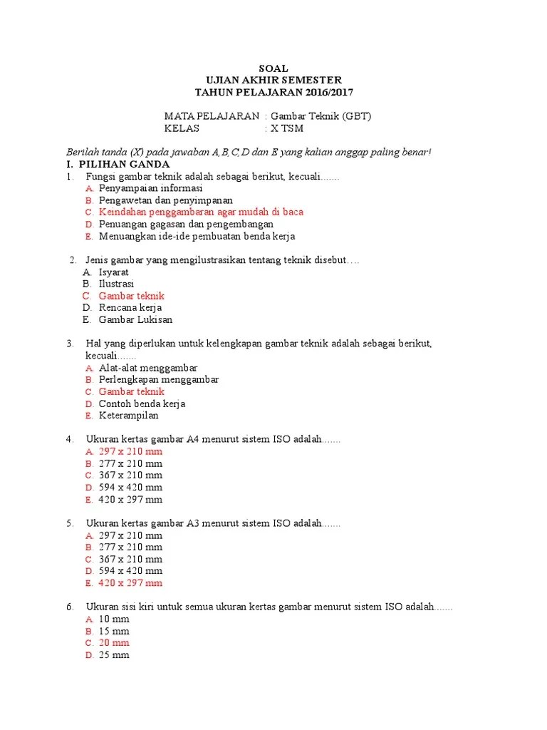 Contoh soal pekerjaan dasar otomotif kelas 10 semester 1. Soal Gambar Teknik Kelas 11 Pdf Masnurul