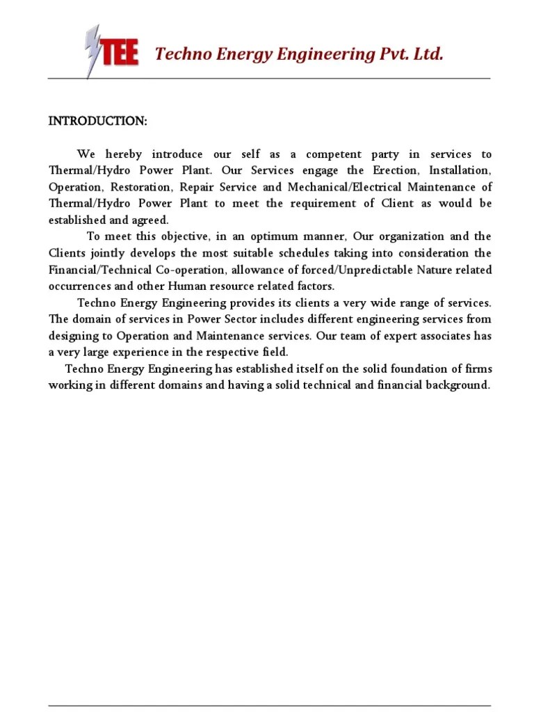 Techno Energy Engineering Pvt Ltd Introduction
