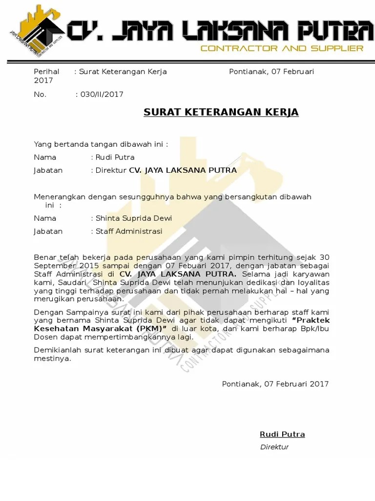 Surat Keterangan Kerja | PDF