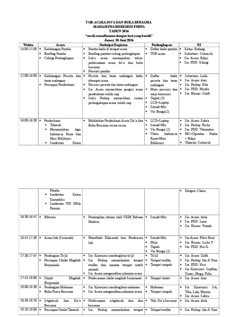 Tor Acara Do&rsquo;a Dan Buka Bersama | PDF