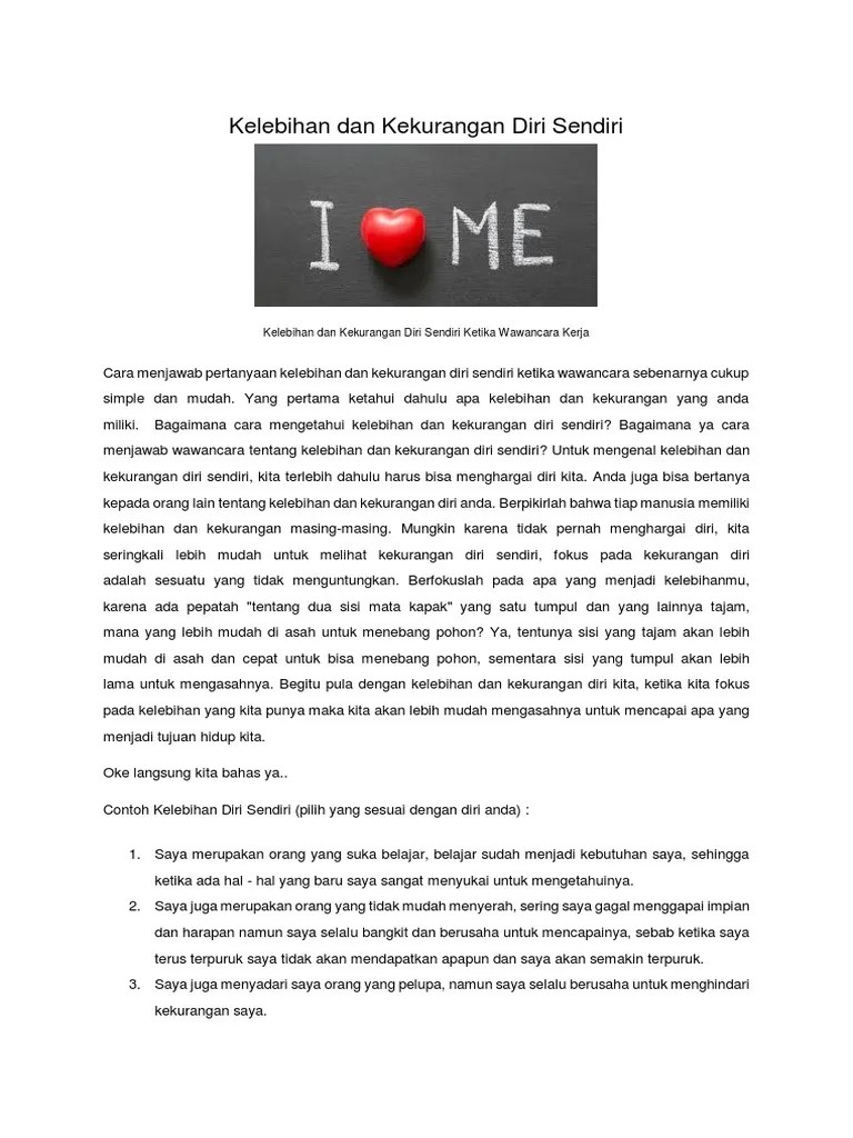 Ketahui dan pahami kelebihan dan kelemahan. Kelebihan Dan Kekurangan Diri Sendiri Pdf