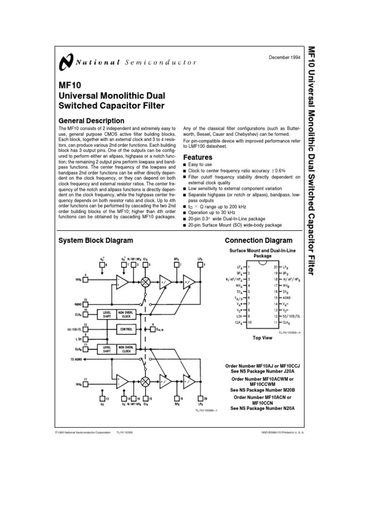 Mf10 Pdf Low Pass Filter Amplifier