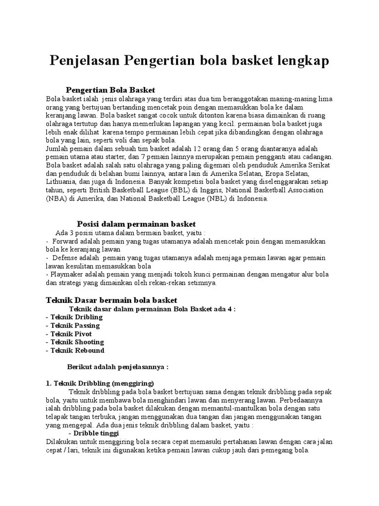 Penjelasan Pengertian Bola Basket Lengkap | PDF