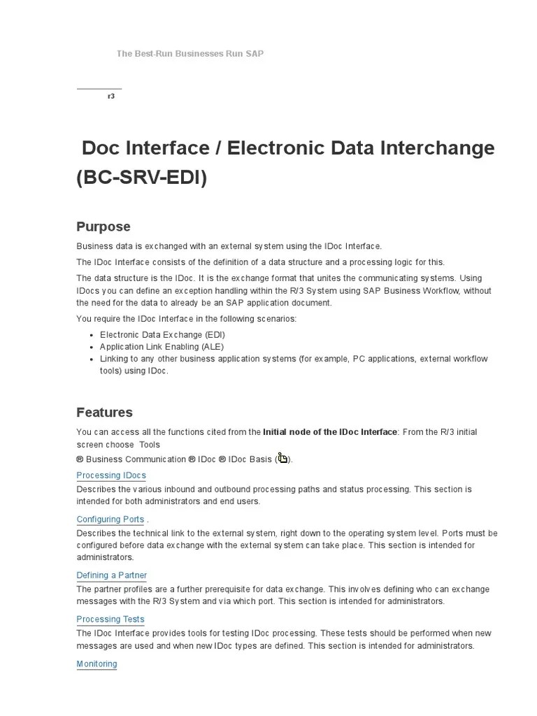 IDoc Interface - Electronic Data Interchange (BC-SRV-EDI) - SAP Library | Download Free PDF ...