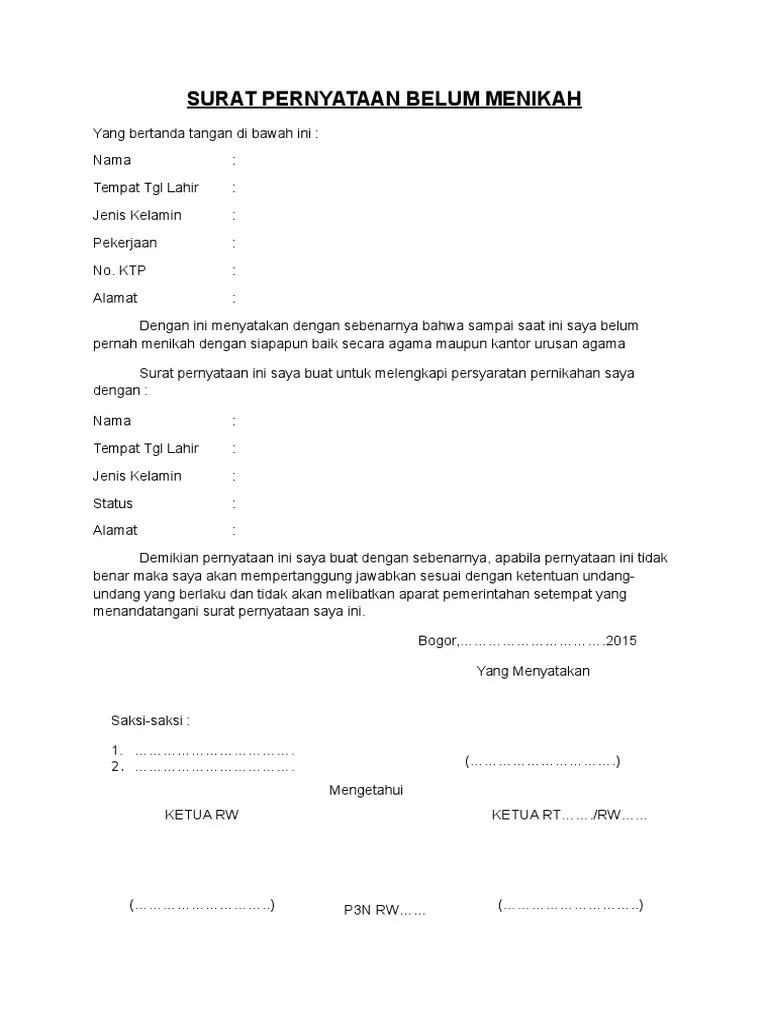 Surat Pernyataan Belum Menikah | PDF