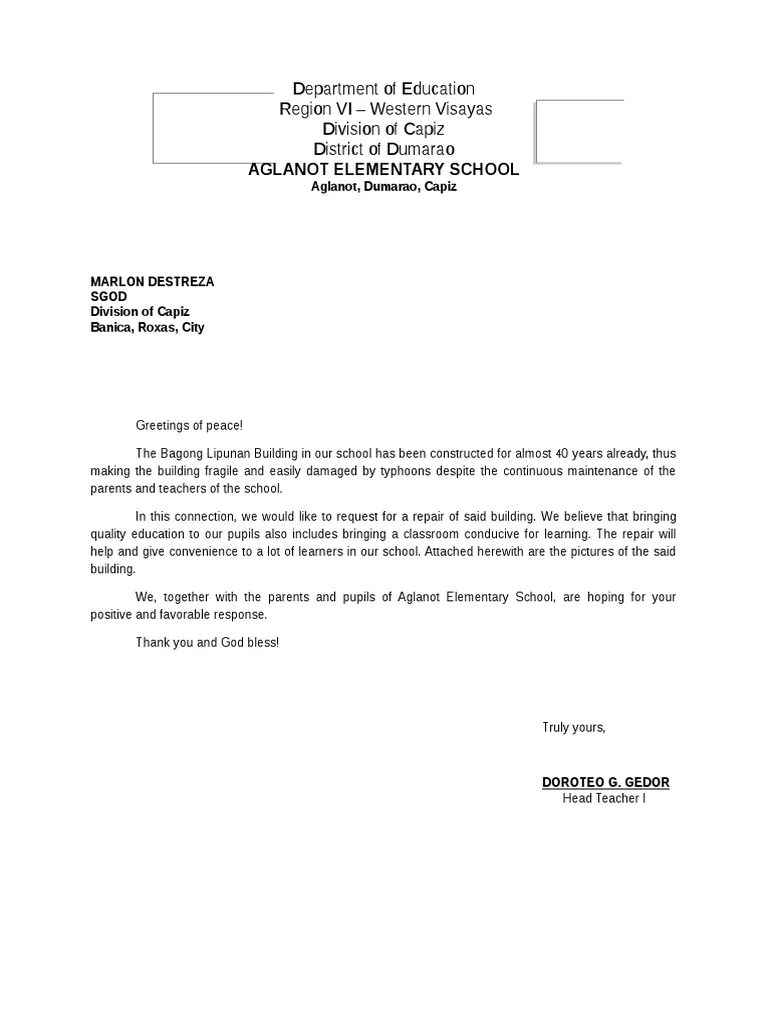 Letter Request For Repair Building | PDF | Behavior Modification | Learning