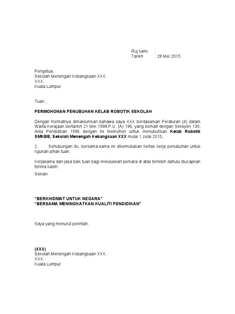 Contoh Surat Permohonan Penubuhan Persatuan
