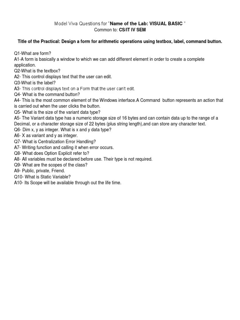 Model Viva Questions For 
