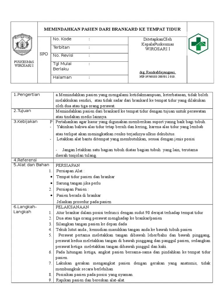 1 Cara Memindahkan Pasien Dari Brankard Ke Tempat Tidur | PDF