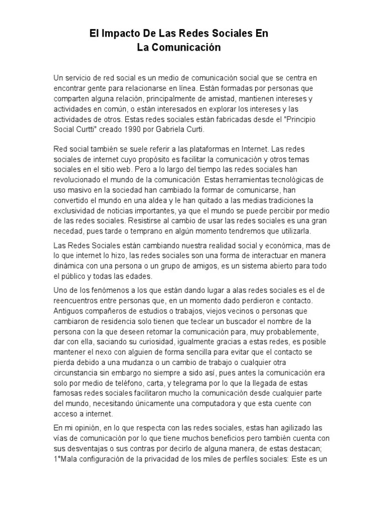 El Impacto De Las Redes Sociales En La Comunicación | PDF | Servicio De ...