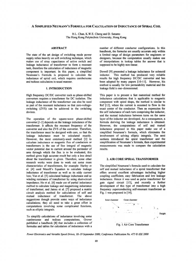 A Simplified Neumann Fso Rmula For Calculation Of Inductance