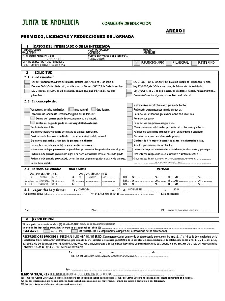 ANEXO I (Solicitud Permisos Y Licencias) | PDF | Adopción | Parto