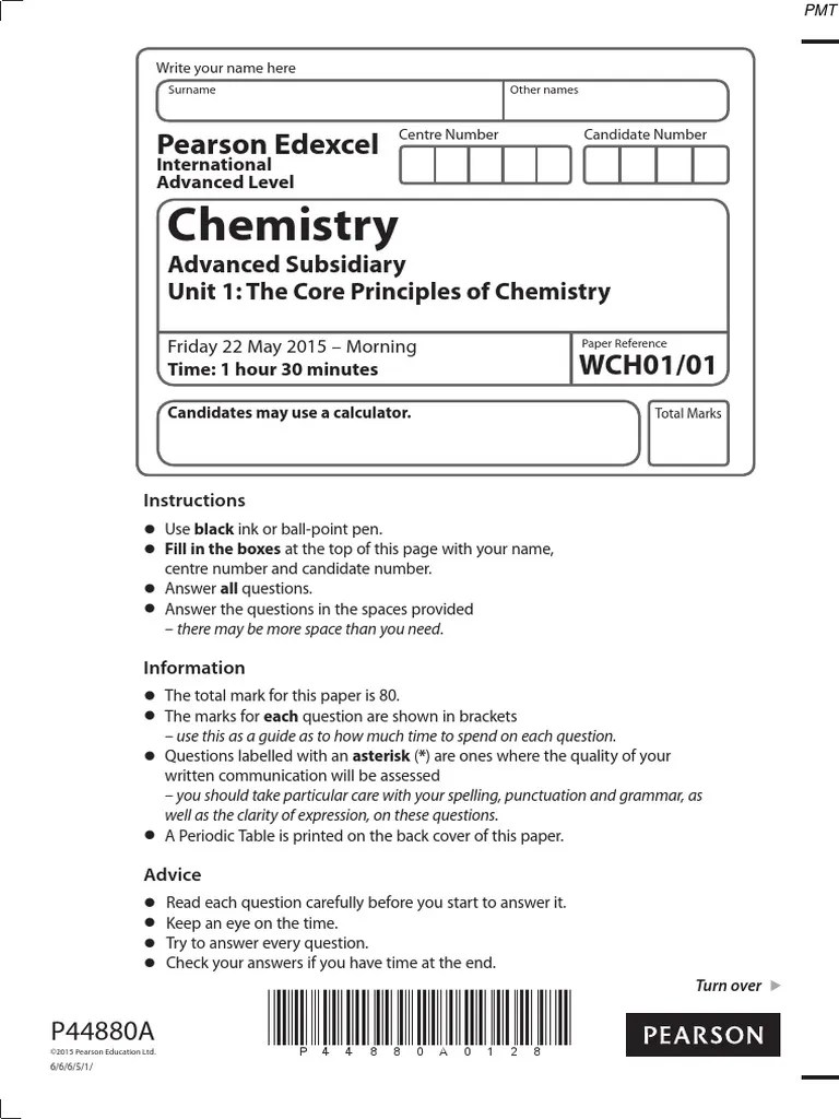 June 2015 (IAL) MS - Unit 1 Edexcel Chemistry A-Level | PDF | Ion | Chemical Bond