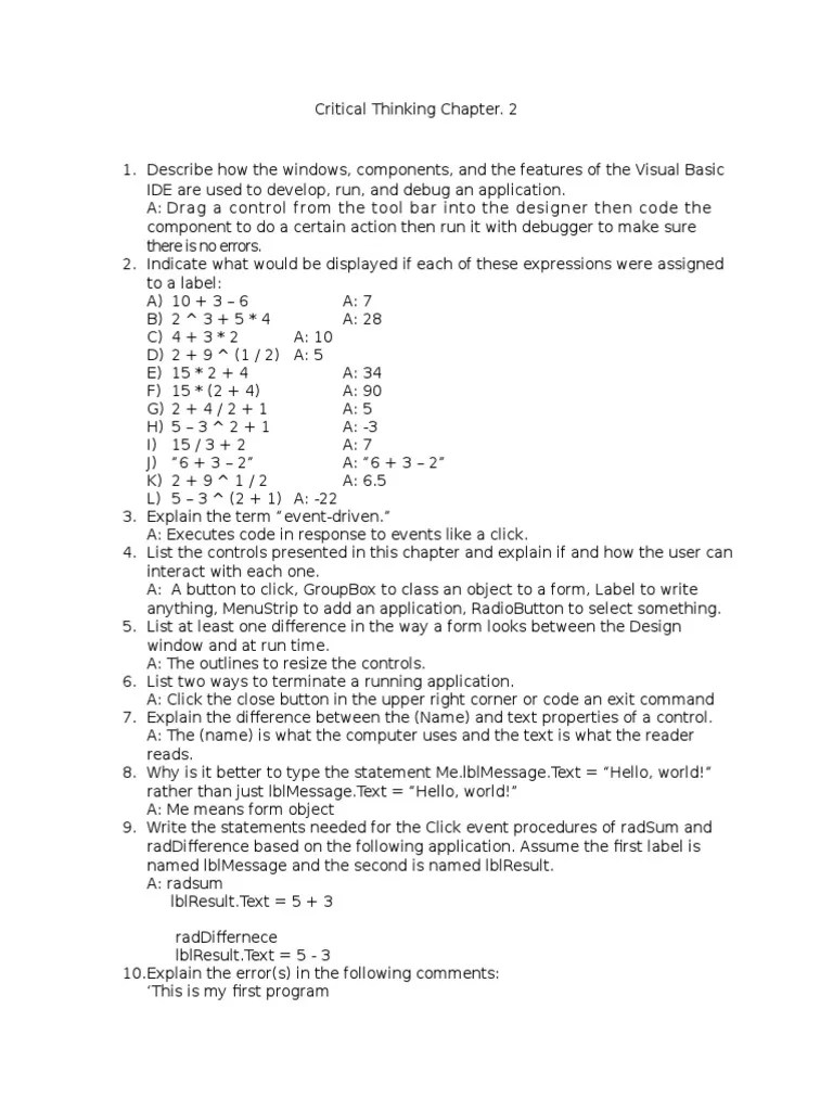 Critical Thinking Chapter 2 | PDF | Object (Computer Science ...
