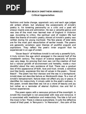 Dover Beach Critical Appreciaiton Pdf Poetry Religion And Belief 13The Poem entitled Dover Beach is written by Matthew Arnold.