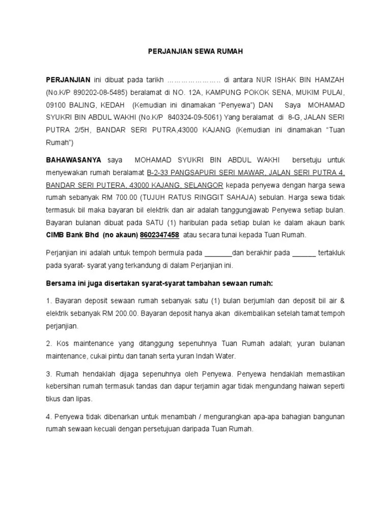 Surat perjanjian sewa rumah di mata hukum. Contoh Perjanjian Sewa Rumah Ringkas