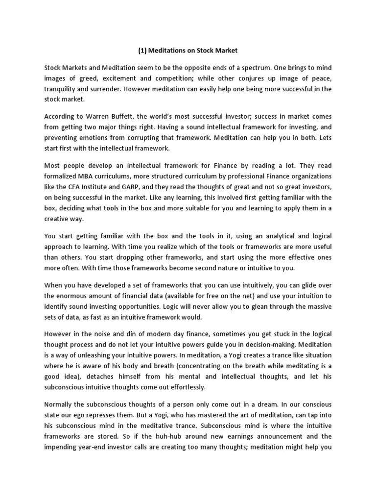 Articles On Meditation | PDF | Unconscious Mind | Intuition