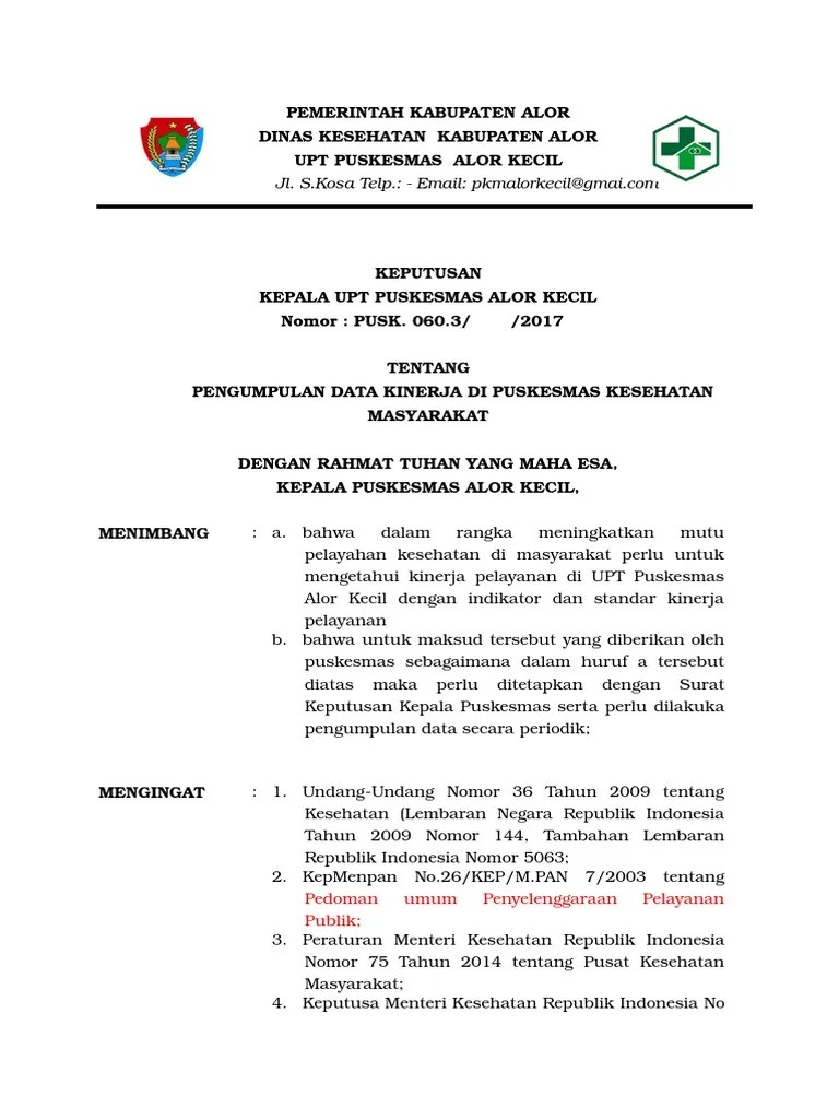 Mengkompilasi hasil pengumpulan data pilah dari satuan tugas penanganan. Sk Kepala Puskesmas Tentang Pengumpulan Data Kinerja Pdf