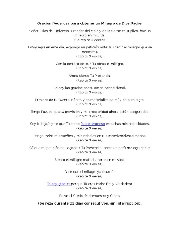 Oración Poderosa Para Obtener Un Milagro De Dios Padre | PDF