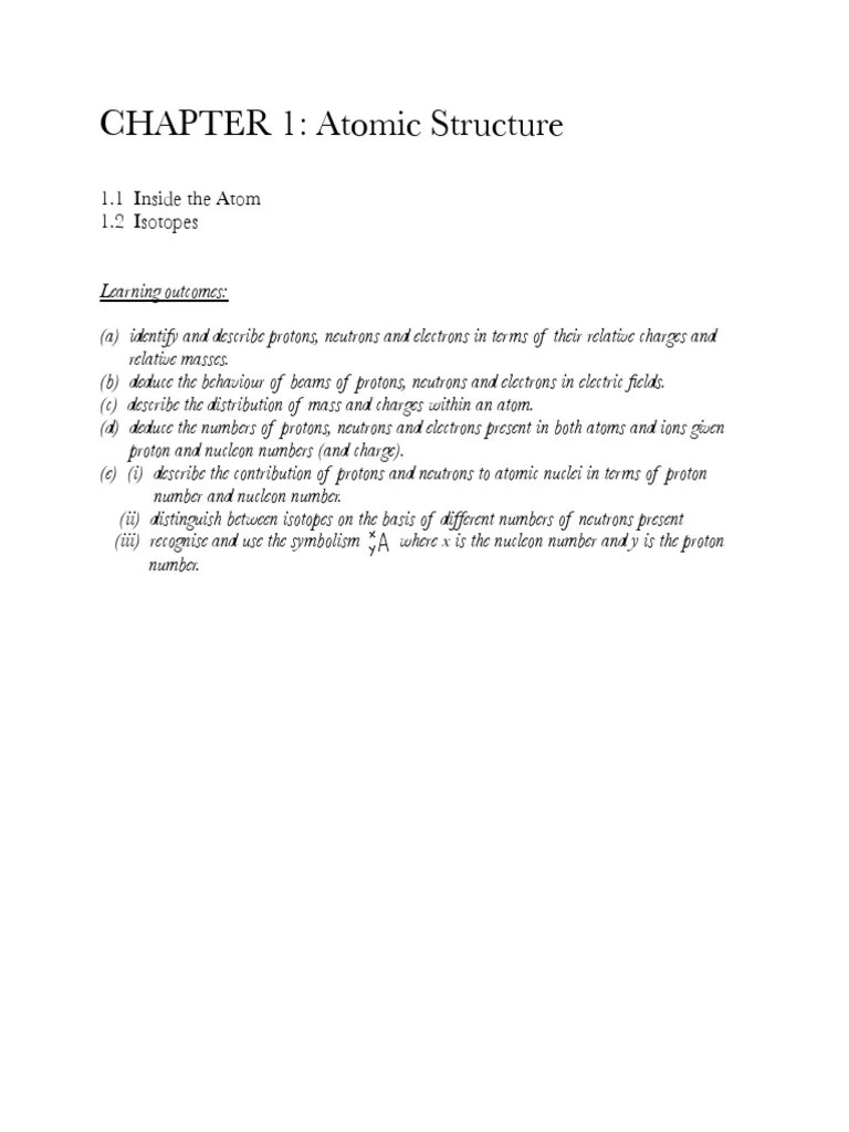 Chapter 1 - Atomic Structure | PDF | Atoms | Proton