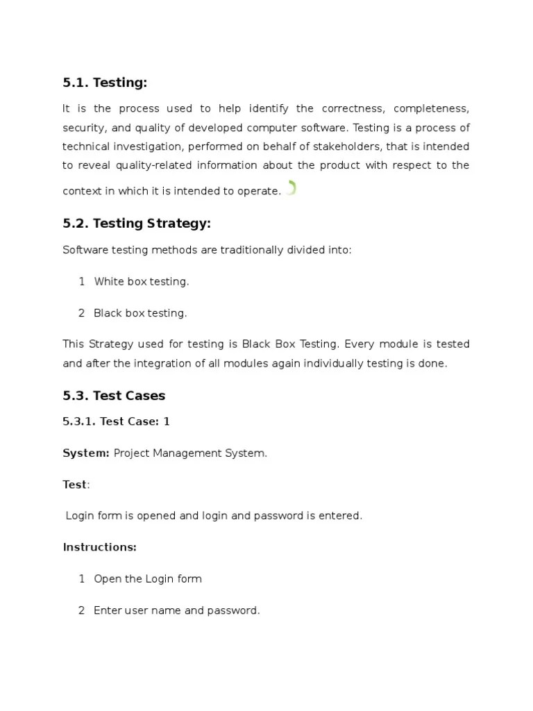 5.1. Testing:: 5.3.1. Test Case: 1 System: Project Management System. Test | PDF | User ...