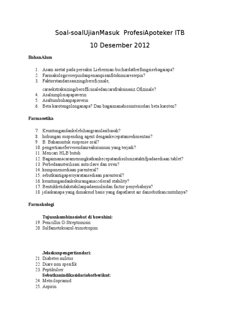 Feb 12, 2021 · sebagai bahan latihan us semua kelas disajikan lengkap soal ujian. Soal-soal Ujian Masuk Profesi Apoteker