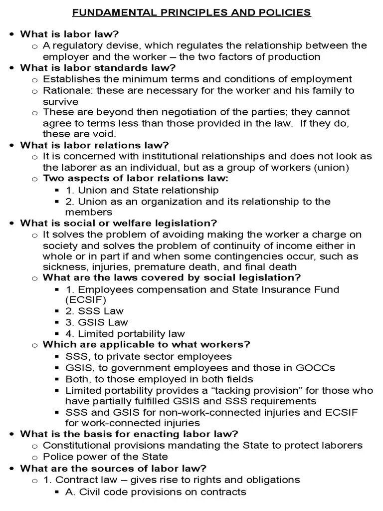 Labor Law Fundamental Principles And Policies | PDF | United States ...