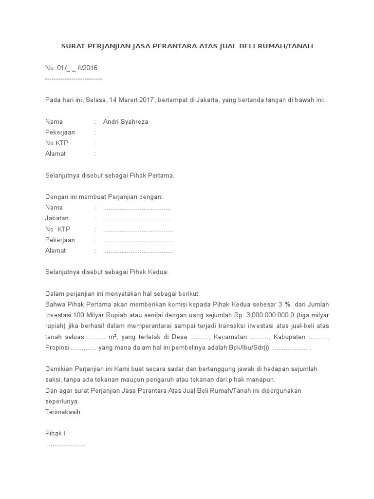 30+ contoh surat perjanjian yang baik dan benar 2020. Contoh Surat Perjanjian Jasa Perantara Jual Beli Tanah Contoh Lif Co Id