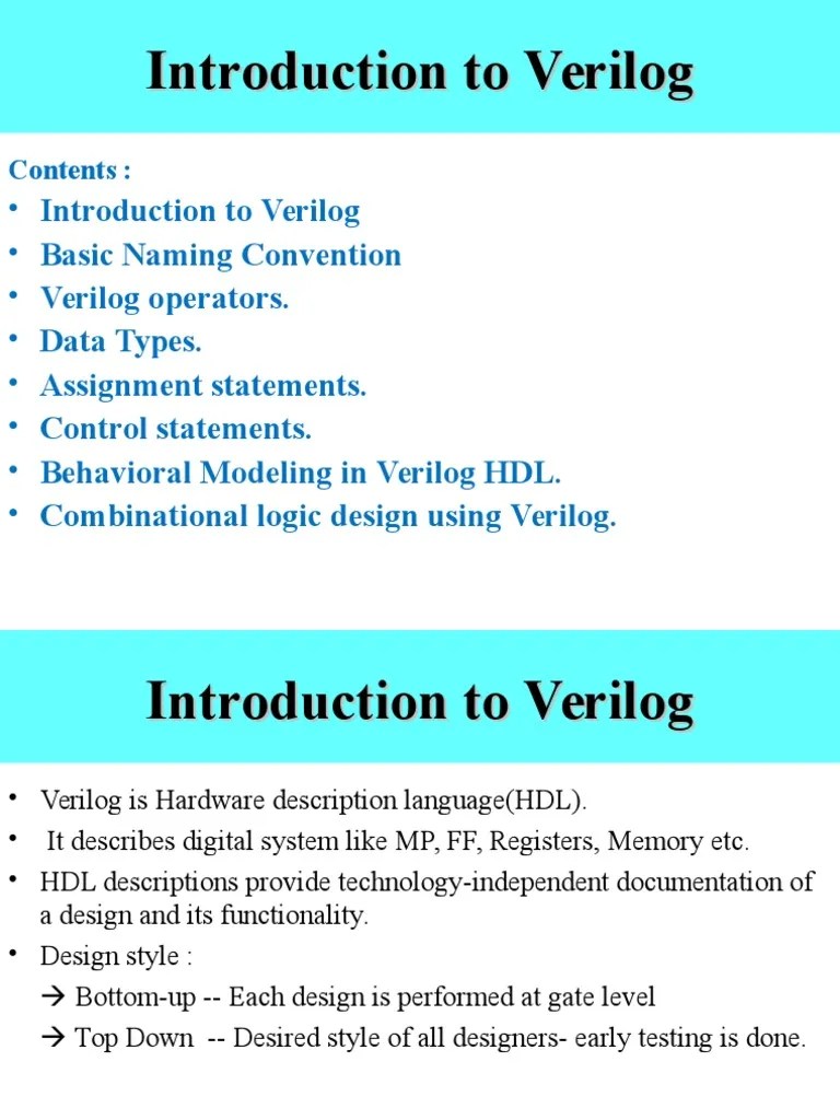 Introduction To Verilog | PDF | Hardware Description Language | Logic ...