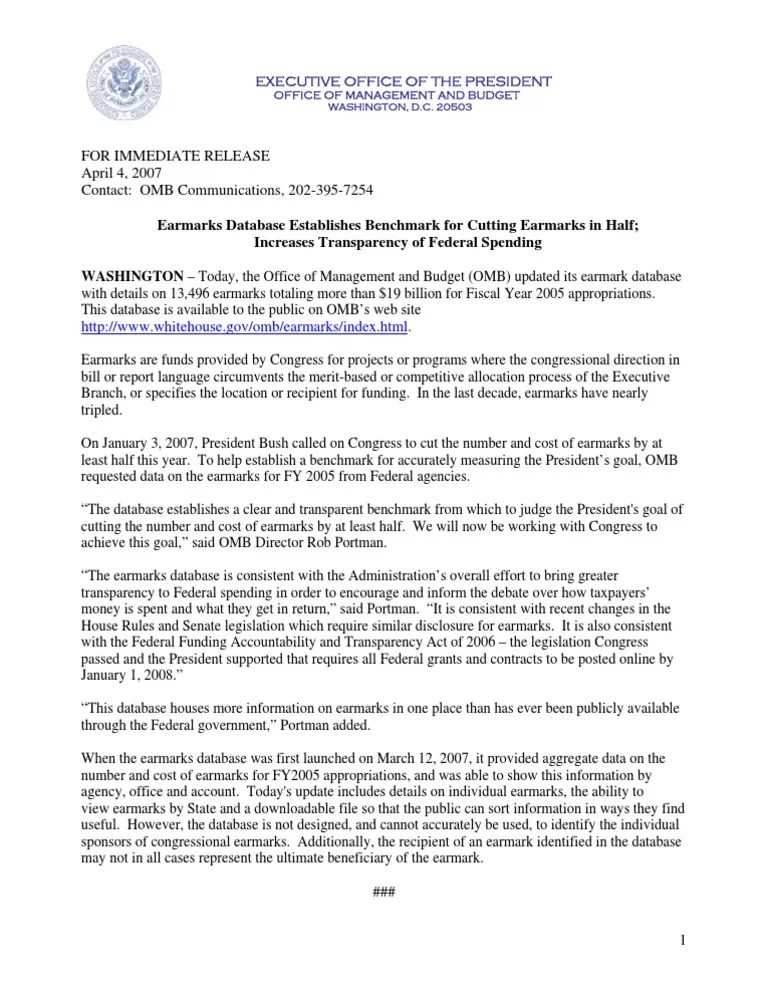 01977-040407 Earmarks Database | PDF | Earmark (Politics) | Office Of ...