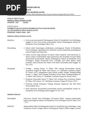 Pengukuhan struktur dan personalia panitia pembangunan masjid baiturrahman Contoh Sk Panitia Pembangunan Masjid Word Mpfdocuments Website Indonesia Pdf