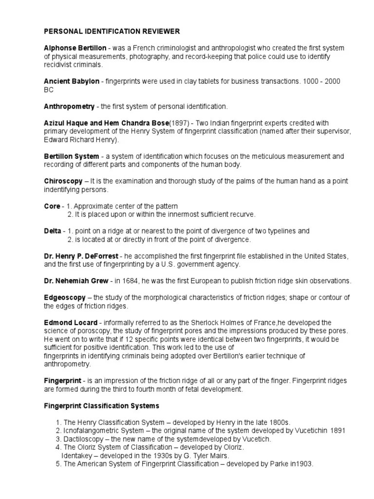 Personal Identification Reviewer | PDF | Fingerprint | Francis Galton