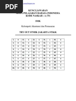 Kunci jawaban · mata pelajaran bahasa indonesia · kode naskah : Kunci Jawaban Un Smk 2017 Pdf