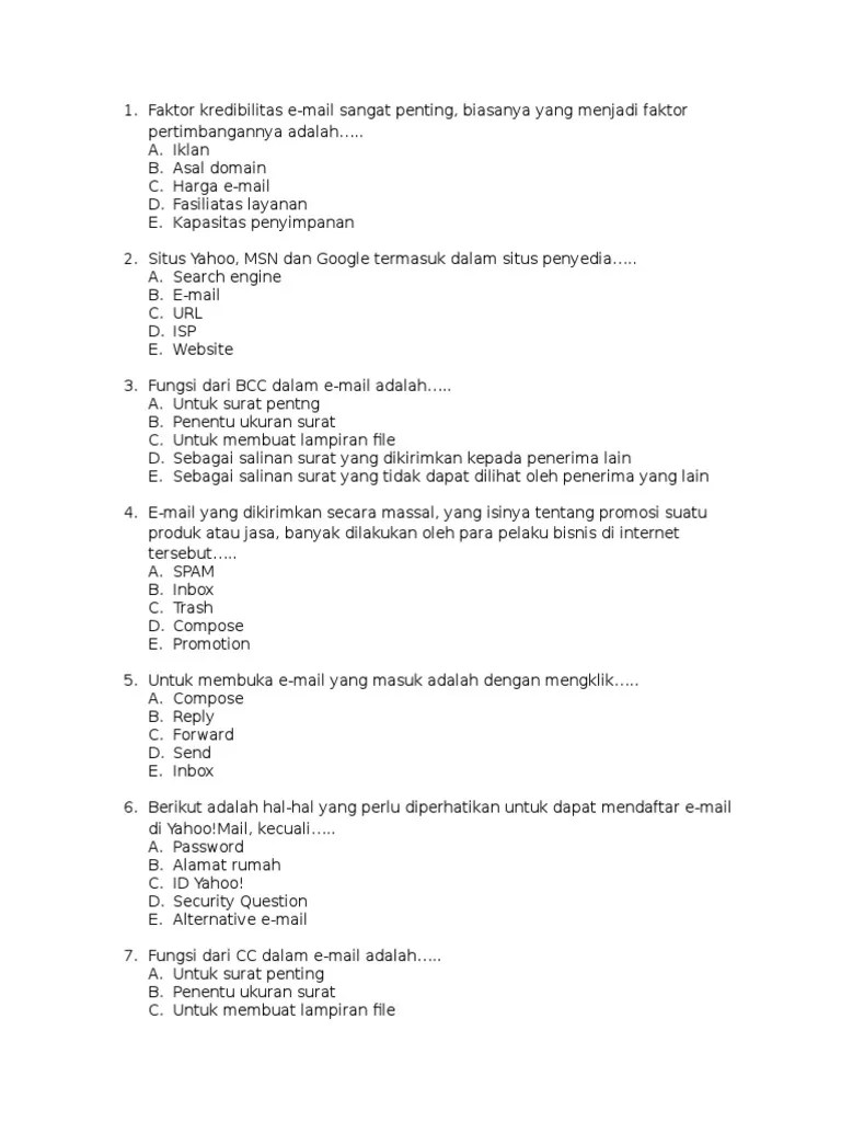 Soal Pilihan Ganda TIK Kelas 11 Tentang E-Mail | PDF