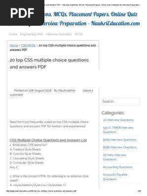 20 Top Css Multiple Choice Questions And Answers Pdf