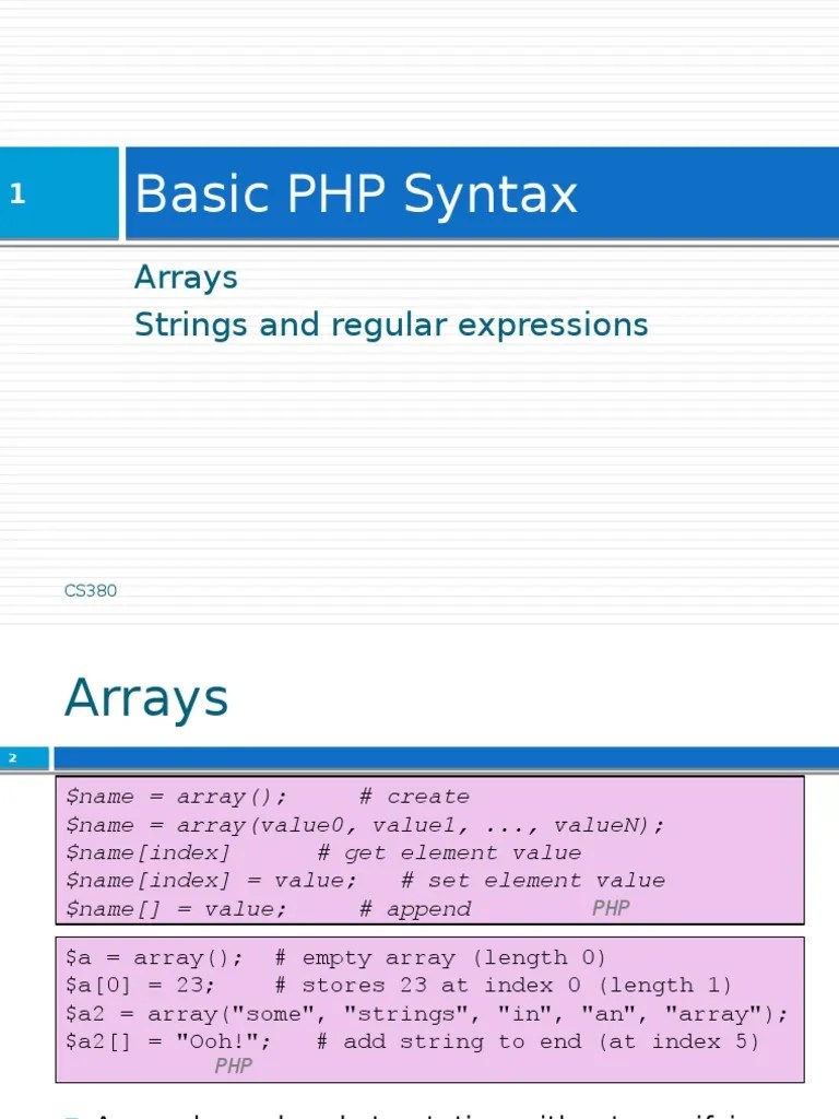 Basic PHP Syntax: Arrays Strings And Regular Expressions | PDF | Html | Php