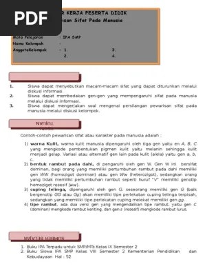 Soal pewarisan sifat kelas 9. Lkpd Pewarisan Sifat Pada Manusia Pdf